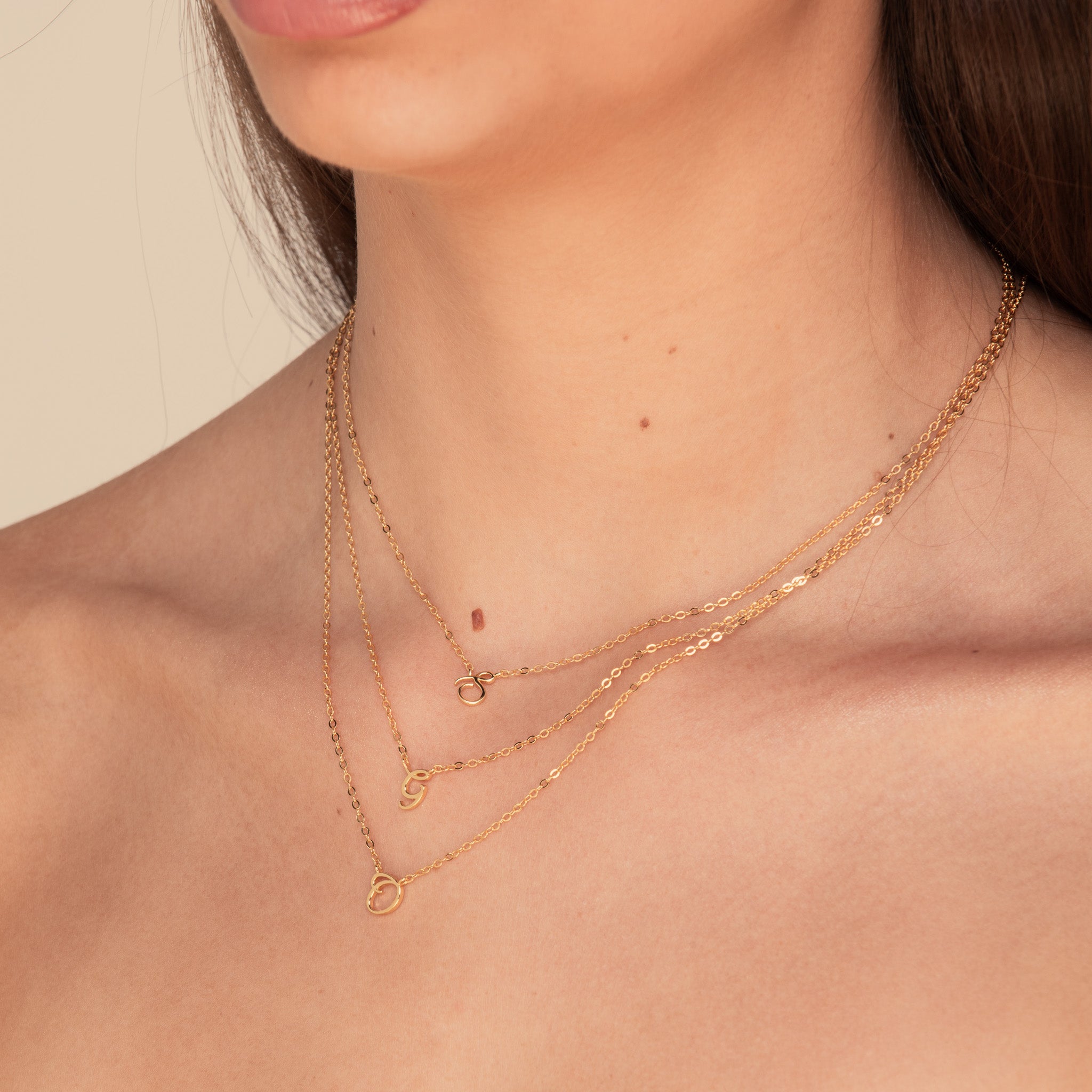 Script Initial Letter Necklace Rose Gold